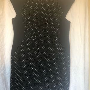 Navy and white shift dress.